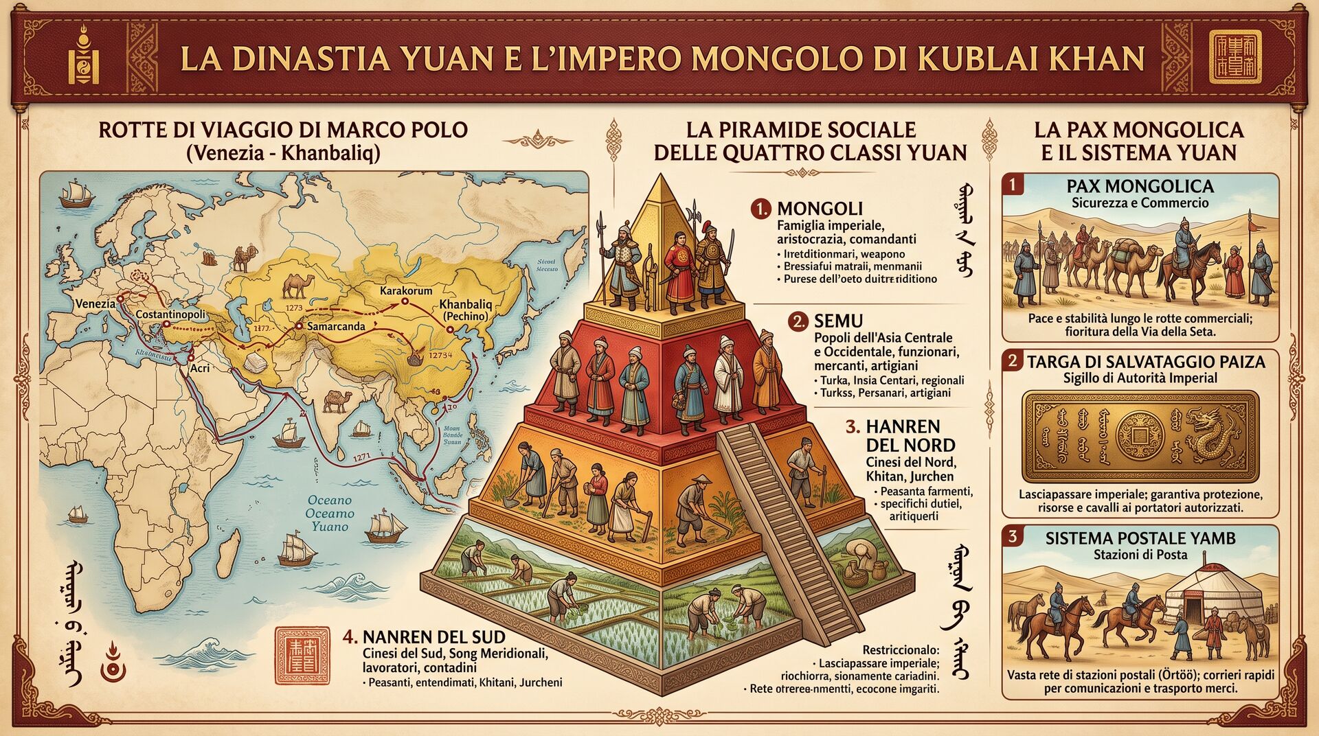 Infografica: Kublai Khan e la Dinastia Yuan: Il Dominio Mongolo, Khanbaliq (Pechino) e i Viaggi di Marco Polo