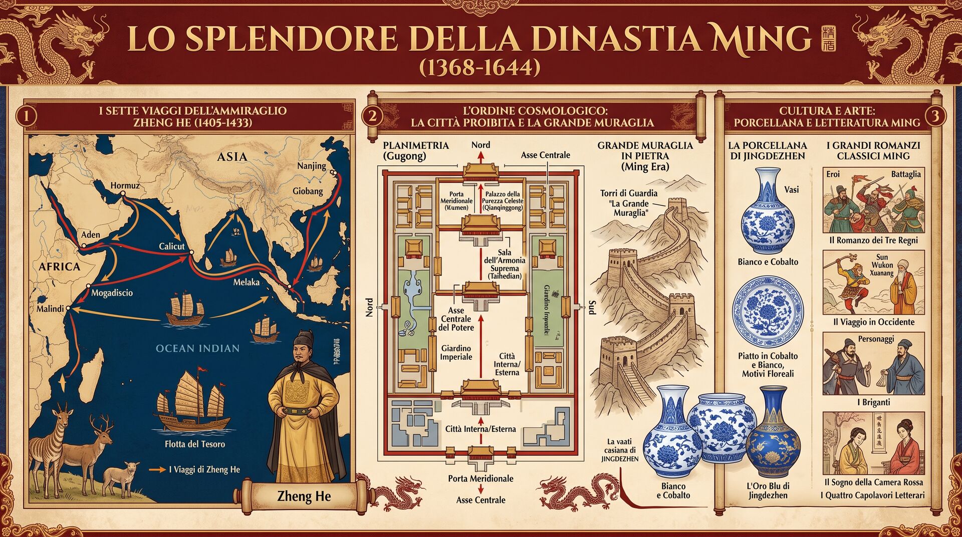 Infografica: La Dinastia Ming: Dalla Cacciata dei Mongoli alla Città Proibita e le Spedizioni di Zheng He